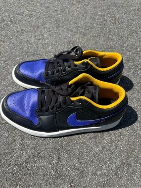 Jordan 1 Low Black and Purple with Gold Accents